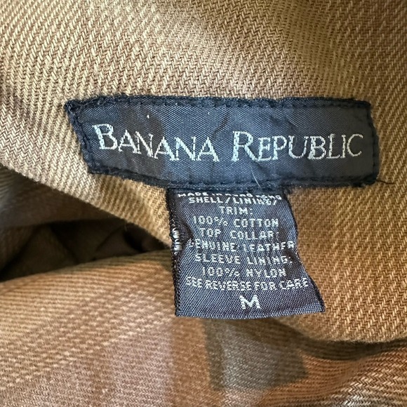 Banana Republic VTG Army Green Leather Collar Distressed Jacket Mens M Read - Picture 7 of 16